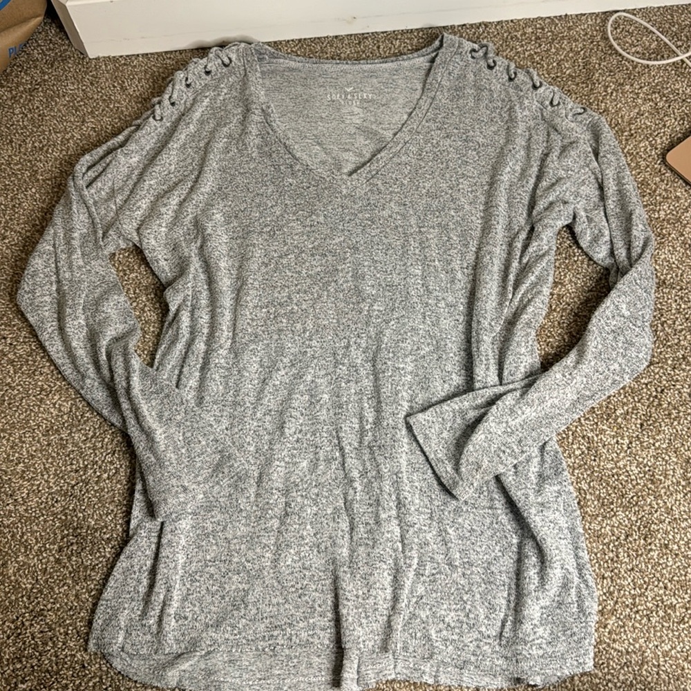 Heathered Grey Flowy Long Sleeve American Eagle